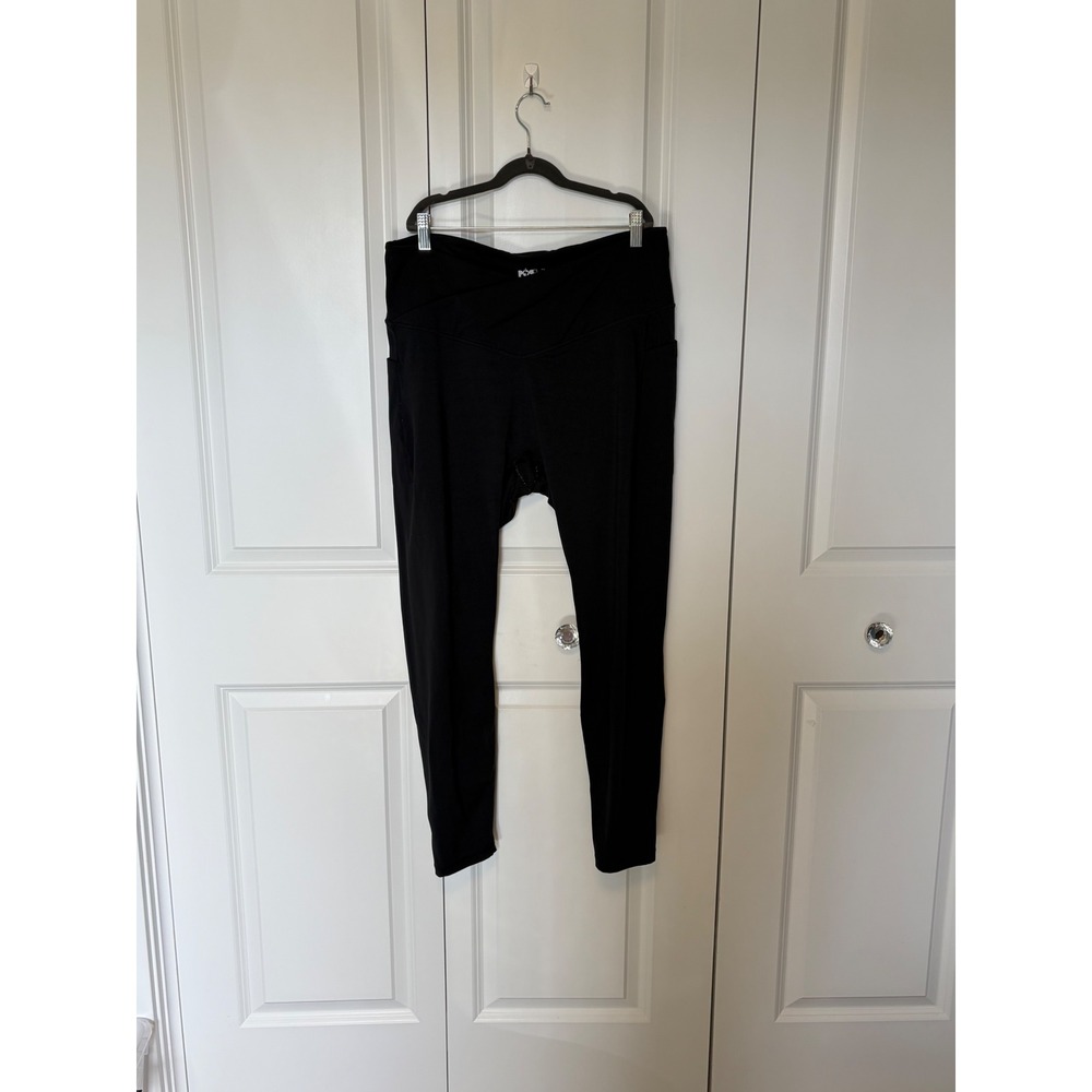Popflex Black Crossover V-Waist Active Leggings with Pockets 3X 27 Inseam